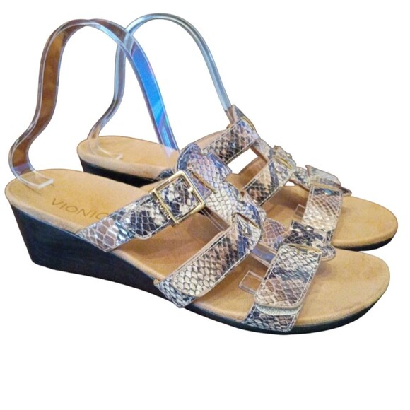 Vionic Radia Sandals Reptile Wedge Strappy Slip On Size 9 Summer Vacation - Picture 2 of 5